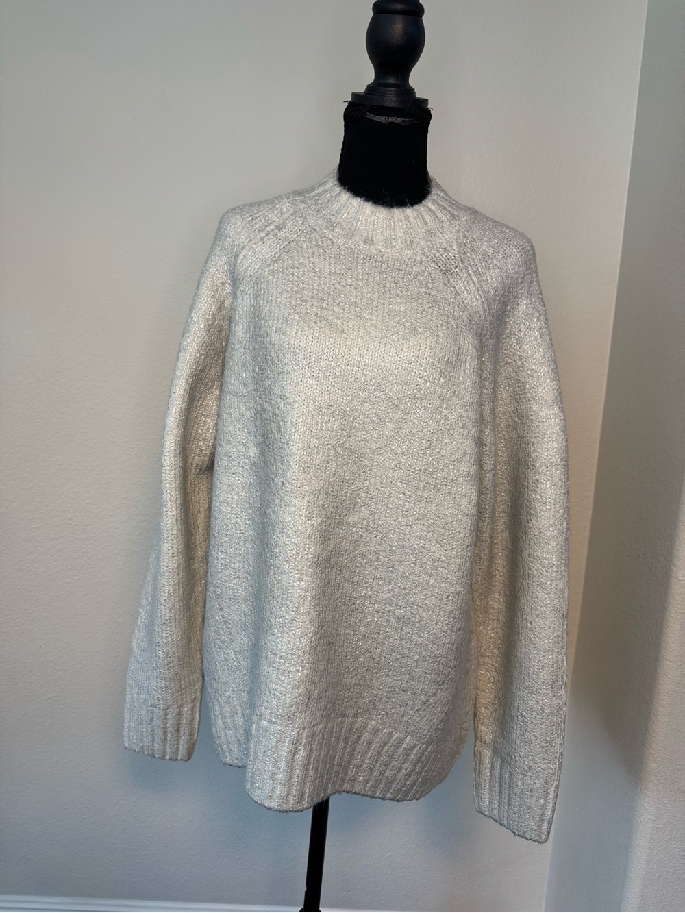 Pistola Carlen Metallic Silver Ivory Mock Neck Oversized Sweater Size S